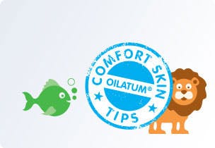 comfort skin tips logo with cartoon fish and lion